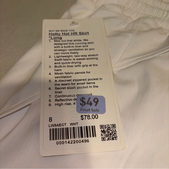 NWT Lululemon Hotty Hot High-Rise Skirt *Long
White Size 8 - Picture 4 of 10
